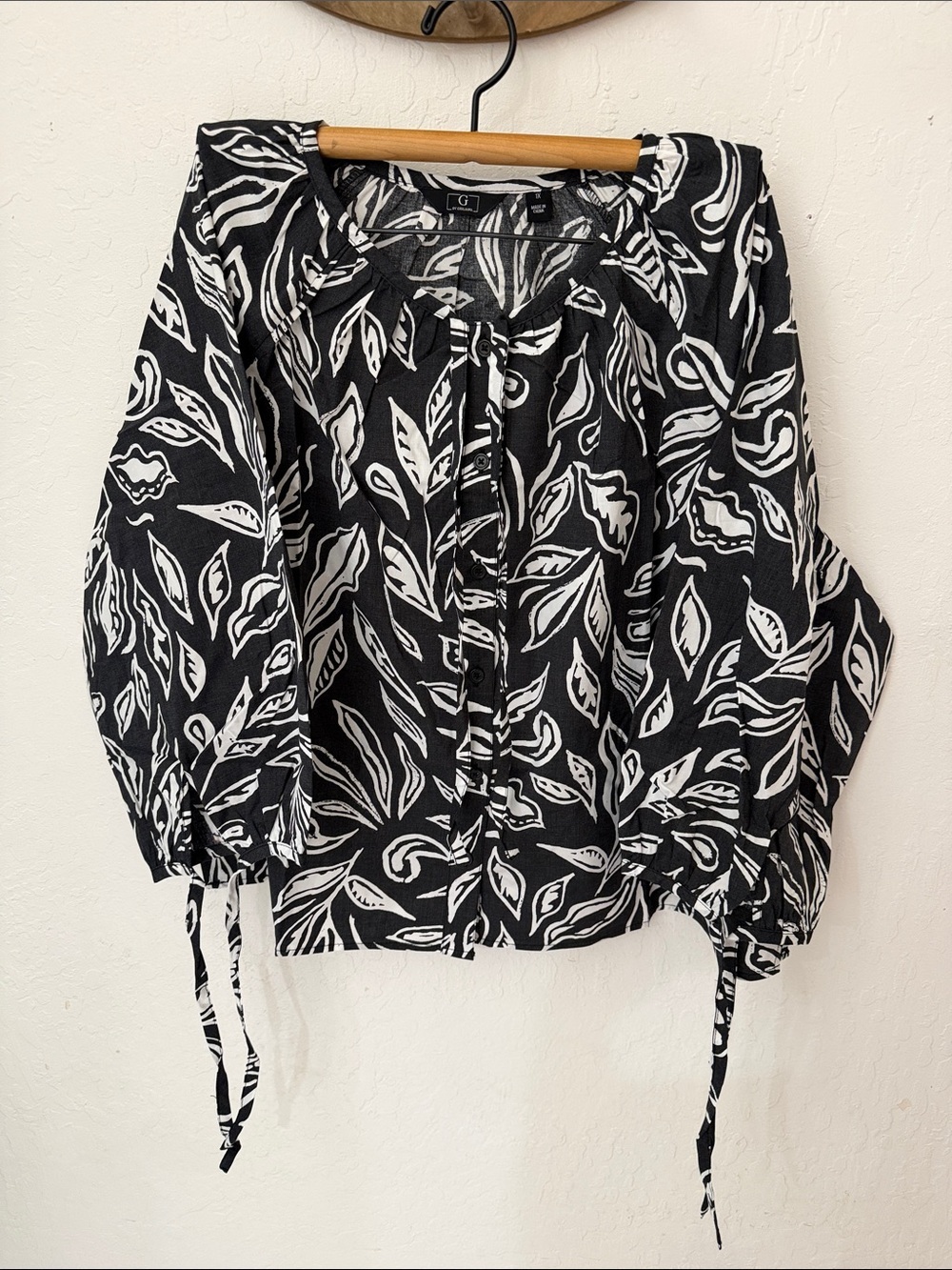 G by Giuliana Black White Poplin Floral Blouse Boho 1x